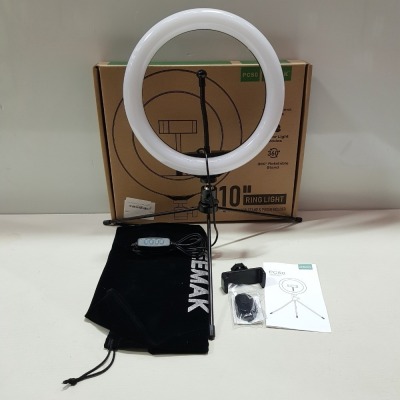 30 X BRAND NEW JEEMAK PC50 10 INCH RING LIGHT WITH TABLETOP 360 DEGREE ROTATABLE STAND AND PHONE HOLDER / 11 BRIGHTNESS LEVELS - IN 30 BOXES