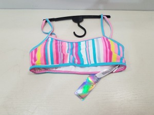 250 X BRAND NEW PRIMARK MULTI COLOURED BIKINI TOPS IN SIZES 6 TO 18 IN 10 BOXES