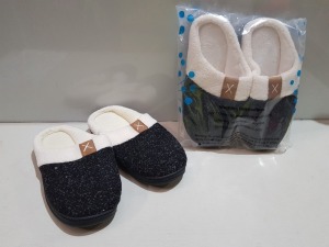 27 X BRAND NEW MENS SLIPPERS IN BLACK AND WHITE IN SIZE 9 -10 -11IN 1 BOX