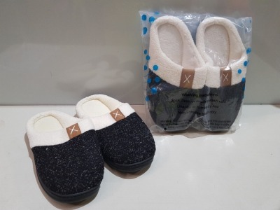 27 X BRAND NEW MENS SLIPPERS IN BLACK AND WHITE IN SIZE 9 -10 -11IN 1 BOX