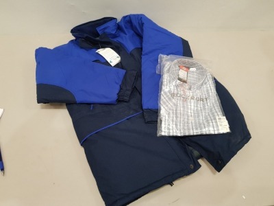 17 X BRAND NEW MIXED CLOTHING LOT TO INCLUDE 3X HYDRA WATER RESISTANT COATS IN SIZE M - 14 ROCKPORT SHIRTS IN SIZE M - XL -XXL