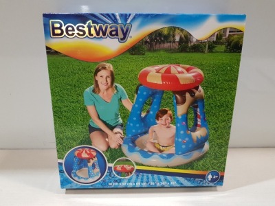18 X BRAND NEW BOXES BESTWAY CANDYVILLE BABY INFLATABLE PADDLING POOL WITH SHADE - RRP £ 18.99 PP) ( 91 X 91 X 89 CM ) - IN 3 BOXES