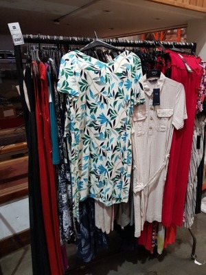 85 PIECE MIXED BRAND NEW CLOTHING LOT CONTAINING AUTOGRAPH DRESSES, M&S DRESSES, PER UNA DRESSES, TWIGGY DRESSES, ETC IN VARIOUS STYLES, COLOURS AND SIZES