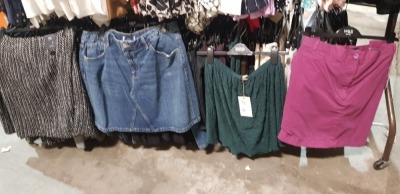 89 PIECE MIXED BRAND NEW CLOTHING LOT CONTAINING M&S SKIRTS, PER UNA SKIRTS, AUTOGRAPH SKIRTS, ETC IN VARIOUS STYLES, COLOURS AND SIZES