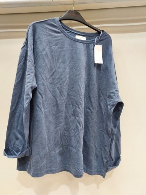 160 X BRAND NEW PAPAYA CREW NECK LONG SLEEVE T-SHIRTS IN BLUE IN SIZE S, M, L AND XL