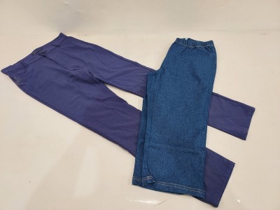 54 X BRAND NEW MIXED CLOTHING LOT TO INCLUDE - 30X M&S TROUSERS IN PURPLE - 24X DENIM PANTS IN 2 TRAYS