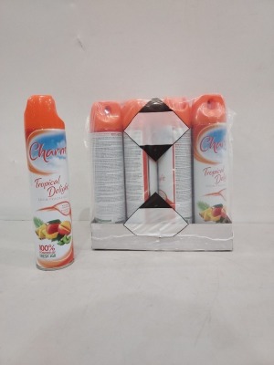 132 PIECES LOT CONTAINING CHARM TROPICAL DELIGHT ROOM FRAGRANCE, ELIMINATES ODOURS, 240 ML, 11 PACKS CONTAINING 12 IN EACH.