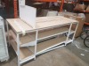 1 X BAY TABLE WITH 2 TIER UNDER SHELVING WOOD BOARDS (0.95m H x 2.22m L x 0.95m W) LOT SELLING UNIT IS ALL THAT YOU SEE IN THE IMAGE