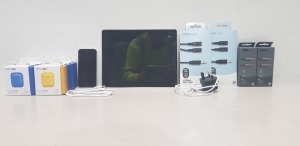 14 PIECE MIXED LOT CONTAINING 1 X APPLE IPAD 4TH GEN 16GB STORAGE, 2X STEREO SPLITTER, 2X 3.5MM JACK CABLE, 8X BRAND NEW APPLE AIRPOD CASES