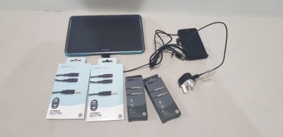 6 PIECE MIXED LOT CONTAINING 1X SAMSUNG TABLET 10 INCH SCREEN 16GB WITH CHARGER, 1X SONY SMARTPHONE WITH CHARGER, 2X STEREO SPLITTERS, 2X 3.5MM JACK CABLES