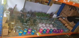 90 X BRAND NEW MIXED PREMIER GARDEN LOT CONTAINING , ARTIFCIAL FLOWERS , LANTERNS , WATERING CANS , PREMIER GLASS COCKTAIL GIFT SETS , GLASS CANDLE HOLDERS , HANGING GLASS JARS , GLASS LANTERN ETC (LOAD 7 PALLET 18 )