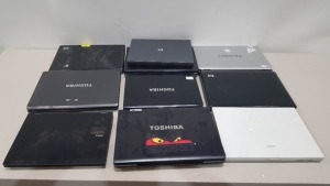 10 PIECE MIXED SPARE AND REPAIR LAPTOP LOT CONTAINING 5 X TOSHIBA / 1 X DELL / 3 X HP / 2 X SONY ( PLEASE NOTE SOME BATTERYS / MOTHERBORADS / KEYBOARDS MISSING - ALL FOR SPARES )