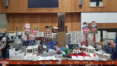75 + PIECE BRAND NEW MIXED PREMIER CHRISTMAS LOT CONTAINING 9M MULTI-ACTION LED ROPE LIGHT / 13 CM SET OF 5 ACRYCLIC PENGUINS / 17.5 CM DEER ORNAMENTS / VARIOUS LUXURY GLASS BAUBLES IN VARIOUS STYLES AND SIZES / SANTA STOP HERE SIGNS / 180 LED NET LIGH