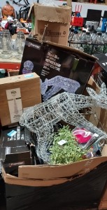 FULL PALLET ( ALL CUSTOMER RETURNS ) CHRISTMAS DECORATION LOT CONTAINING 70 CM AND 38 CM MOTHER AND BABY LIGHT SCULPTURE 230 LED / GLITTER WATER SPINNERS/ TREVALLI POP UP TREE / DAPPLE CASCADE WATER FEATURE ETC - IN A FULL PALLET ( LOAD 12 - PALLET 17