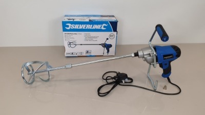 2 X BRAND NEW SILVERLINE DIY 850W PAINT / CEMENT / PLASTER MIXERS WITH 120MM DIA PADDLE, 80 LITRE CAPABILITY (PRODUCT CODE 263965) - (WITH 3 YEARS MANUFACTURERS GUARANTEE)