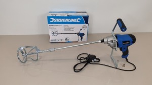 2 X BRAND NEW SILVERLINE DIY 850W PAINT / CEMENT / PLASTER MIXERS WITH 120MM DIA PADDLE, 80 LITRE CAPABILITY (PRODUCT CODE 263965) - (WITH 3 YEARS MANUFACTURERS GUARANTEE)