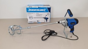 2 X BRAND NEW SILVERLINE DIY 850W PAINT / CEMENT / PLASTER MIXERS WITH 120MM DIA PADDLE, 80 LITRE CAPABILITY (PRODUCT CODE 263965) - (WITH 3 YEARS MANUFACTURERS GUARANTEE)