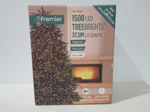 6 X PREMIER 1500 LED TREEBRIGHTS 37.5 M LIT LENGTH - MULTI ACTION - GREEN CABLE - VINTAGE GOLD LEDS ( PLEASE NOTE THIS IS CUSTOMER RETURN )