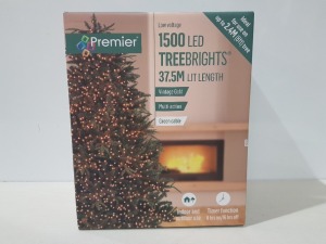 6 X PREMIER 1500 LED TREEBRIGHTS 37.5 M LIT LENGTH - MULTI ACTION - GREEN CABLE - VINTAGE GOLD LEDS ( PLEASE NOTE THIS IS CUSTOMER RETURN )