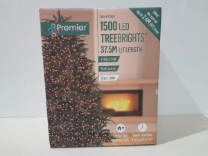 6 X PREMIER 1500 LED TREEBRIGHTS 37.5 M LIT LENGTH - MULTI ACTION - GREEN CABLE - VINTAGE GOLD LEDS ( PLEASE NOTE THIS IS CUSTOMER RETURN )