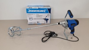 2 X BRAND NEW SILVERLINE DIY 850W PAINT / CEMENT / PLASTER MIXERS WITH 120MM DIA PADDLE, 80 LITRE CAPABILITY (PRODUCT CODE 263965) - (WITH 3 YEARS MANUFACTURERS GUARANTEE)