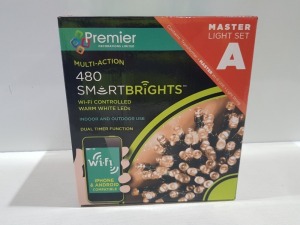 6 X BRAND NEW PREMIER MULTI-ACTION 480 WARM WHITE LED SMARTBRIGHTS - WIFI CONTROLLED - DUAL TIMER FUNCTION - MASTER LIGHT SET - I PHONE AND ANDROID COMPATIBLE - IN 1 BOX ( LOAD 9 - PALLET 24 )