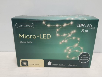 21 MIXED LUMINEO LIGHT LOT CONTAINING 672 LED SPARKLE LIGHTS - MICRO LED AND 189 LED MICRO LED STRING LIGHTS