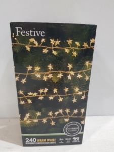 36 X FESTIVE 240 WARM WHITE DEWDROP CLUSTER STAR LIGHTS - 3 METER LIT LENGTH