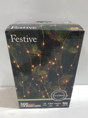 22 X FESTIVE 300 LED DEWDROP AMBER LEDS-2.5 METER BRANCH - COPPER WIRE COLOUR