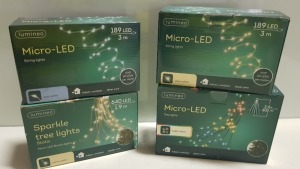 45 PIECE MIXED LUMINEO LIGHT LOT CONTAINING 832 LED 2.4m TREELIGHTS, 640 LED 1.9m SPARKLE TREELIGHTS AND 189 LED 3m STRING LIGHTS