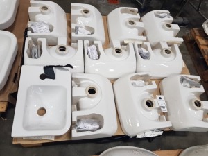 11 X BRAND NEW VILLEROY AND BOCH ARCHITECTURA OFFSET HANDWASH BASIN ( 43733601) - INCLUDES ALL FIXINGS AND BOLTS- ON A PLT