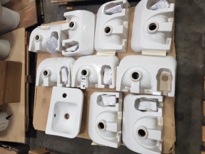 10 X BRAND NEW VILLEROY AND BOCH ARCHITECTURA OFFSET HANDWASH BASIN ( 43733601) - INCLUDES ALL FIXINGS AND BOLTS- ON A PLT