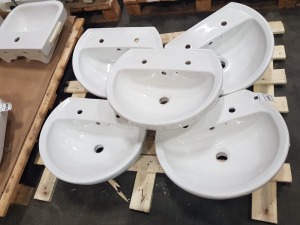 5 X TWYFORD ALCONA TWO TAP HOLE WASH BASIN ( AR4112WH) - ON 1 PLT