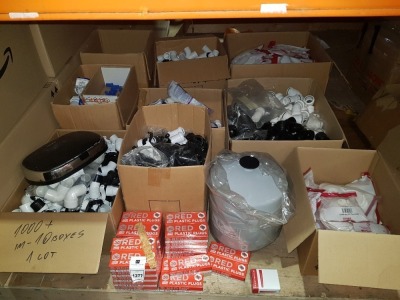 1000 + PIECE BRAND NEW MIXED LOT CONTAINING POLYPIPE 40 MM ABS SWIVEL BEND PIPES / 32 MM P/F STRAIGHT COUPLINGS / 42 MM PIPE COLLARS / 40MM X 32 MM P/F PIPE REDUCERS / 28 MM POLYMAX EQUAL TEE / 32 MM T JUNCTIONS / 3.5 TO 5 MM RED PLASTIC PLUGS ETC - IN