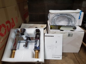 1 X BRAND NEW CROSSWATER MODEST BATH SHOWER MIXER DECK MOUNTED IN CHROME ( MO422DC) AND 1 X CROSSWATER MODEST BASIN MONOBLOC WITHOUT POP UP WASTE IN CHROME (MO110DNC)