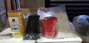 2000+ PIECE BRAND NW MIXED LOT CONTAINING 96 X TICKITAPE PVC ELECTRICAL TAPE FLAME RETARDANT ( 0.13MM X 33 METERS ) - 48 RED AND 48 YELLOW - ALSO TO INCLUDE LARGE AMOUNT OF WHITE AND BLACK ZIP TIES IN PACKS OF 100