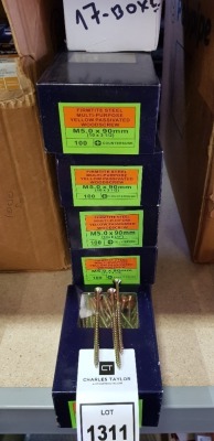 1700 X BRAND NEW FIRMITE STEEL MULTI-PURPOSE YELLOW PASSIVATED WOODSCREWS - COUNTER SUNK ( M5.0 X 90 MM ) - IN 17 BOXES
