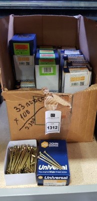 3300 X BRAND NEW JOHN GEORGE UNIVERSAL ZINC AN YELLOW PASSIVATED SINGLE THREAD SCREWS ( 5.0 X 80 MM ) - IN 33 BOXES - IN 1 BOX