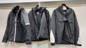 3 PIECE MIXED SKI JACKET LOT CONTAINING 2 X NEVICA IN BLACK IN SIZE S AND XL - 1 X JACK WILLS IN BLACK IN SIZE L