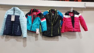 5 X MIXED KIDS SKI COAT LOT CONTAINING NEVICA SKI COATS AND COLMAR SKI COATS IN VARIOUS SIZES, COLOURS AND STYLES