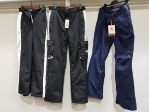 3 X MIXED SKI PANTS LOT CONTAINING 2X JACK WILLS SKI PANTS SIZE MEDIUM - XS - BOTH WITH TAGS - 1X BURTON SKI PANTS SIZE S WITH TAGS