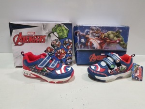 8 X BRAND NEW MARVEL AVENGERS INFANT TRAINERS IN SIZES C10, C11 AND C13 (PLEASE NOTE SOME BOXES SLIGHTLY DAMAGED)