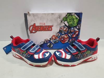 7 X BRAND NEW MARVEL AVENGERS INFANT TRAINERS IN SIZES C13 AND UK1 (PLEASE NOTE SOME BOXES SLIGHTLY DAMAGED)
