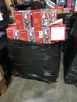 80+ PIECE MIXED CHRISTMAS LOT CONTAINNG MUSICAL ANIMATED PARACHUTING ELF AND SNOWMAN 45CM IN HEIGHT ON A PALLET (NOTE CUSTOMER RETURNS)