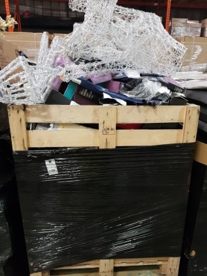 80+ PIECE MIXED CHRISTMAS LOT CONTAINING LED LARGE DEER SCULPTURE , 339 LED CURTAIN LIGHT 1.2M X 1.2M LIT AREA , 4 PIECE CANDY CANE PATH LIGHTS 40LEDS , 2.5M MICROBRIGHTS PYRAMID TREE 889LEDS, ETC ON A PALLET (NOTE CUSTOMER RETURNS) LOAD 5 PALLET 24