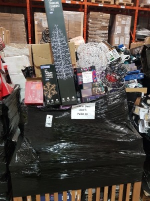 100+ PIECE MIXED CHRISTMAS LOT CONTAINING LARGE LED SNOWMAN, 1.5M TWINKLING STARBURST THREE , 60CM TWINKLING STARBURST SNOWFLAKE , 50LED PEARL BERRY LIGHTS , 399LED CURTAIN LIGHTS ETC ON A PALLET (NOTE CUSTOMER RETURNS) LOAD 5 PALLET 16