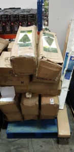28 PIECE MIXED CHRISTMAS LOT CONTAINING 13 PAIRS OF BLACK WOMEN'S SHOES SIZES 8 , MICHIGAN FIR PVC TREE IN BASKET , 1.8M , 1.5M THREE WITH 100 WARM WHITE LED LIGHTS , SLIM SPRUCE WHITE PVC THREE , ETC ON A PALLET (NOTE BOXES BANGED UP/ DIRTY.