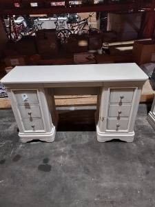 1 X MABEL 6 DRAWER DRESSING TABLE IN TAUPE 130 X 43 X 77CM (PLEASE NOTE CUSTOMER RETURNS AND TAPE STUCK ON FRONT)