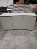 1 X LAZZARO 3 DOOR LED SIDEBOARD IN LIGHT GREY 156 X 560 X 860CM (PLEASE NOTE CUSTOMER RETURNS - DAMAGE ON THE BACK)