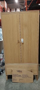 1 X HADLEY 2 DOOR 1 DRAWER WARDROBE IN NATURAL OAK 191 X 97 X 63CM (PLEASE NOTE CUSTOMER RETURNS)